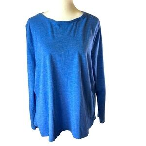 Talbots Woman Plus Size 2X Blue Heather Scoop Neck  Long Sleeve Cotton Blend